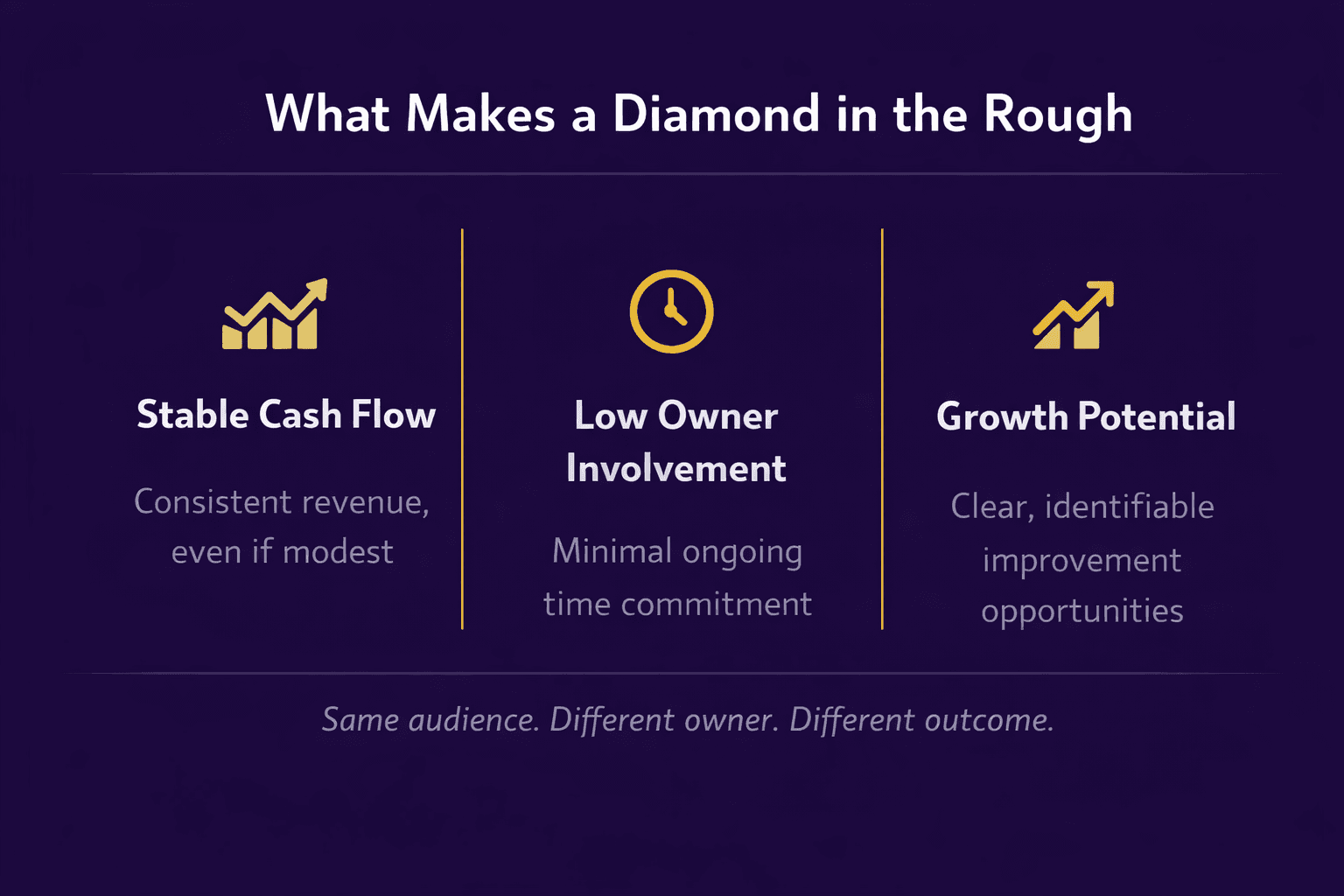 What makes a diamond in the rough: stable cash flow, low owner involvement, growth potential